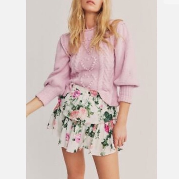 LoveShackFancy Floral Ruffle Skirt - Pink and Green - Picture 6 of 8